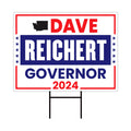 a political sign with the state of wisconsin in red, white, and blue