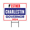 a political sign with the name of the town of charleston