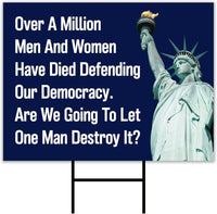Save The Democracy Yard Sign - Resist Hate Lawn Sign, Anti-Trump Sign, Statue of Liberty, Resist Fascism Yard Sign with Metal H-Stake