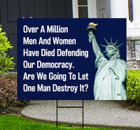 Save The Democracy Yard Sign - Resist Hate Lawn Sign, Anti-Trump Sign, Statue of Liberty, Resist Fascism Yard Sign with Metal H-Stake
