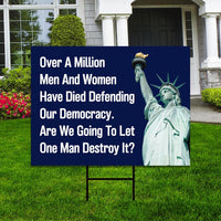 Save The Democracy Yard Sign - Resist Hate Lawn Sign, Anti-Trump Sign, Statue of Liberty, Resist Fascism Yard Sign with Metal H-Stake