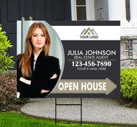 Personalized Real Estate Yard Sign - Coroplast Personalized Open House Yard Sign, Custom For Sale Realtor Lawn Sign with Metal H-Stake