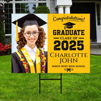 Personalized Graduation Yard Sign 2025 with Photo - Grad Sign, Class of 2025, Custom Graduation 2025 Yard Sign with Metal H-Stake