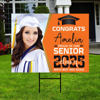 Personalized Graduation Yard Sign 2025 with Photo - Grad Sign, Class of 2025, Custom Graduation 2025 Yard Sign with Metal H-Stake