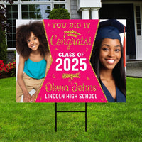 Personalized Graduation Yard Sign 2025 with Photo - Grad Sign, Class of 2025, Custom Graduation 2025 Yard Sign with Metal H-Stake