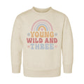 Young Wild & Three Onesie, Baby Bodysuit, Baby Shirt, Toddler Sweatshirt - Girls Retro Rainbow Birthday Outfit, Cute 3rd Birthday Gift