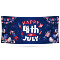 Happy 4th of July Banner Sign - 13 oz Heavy Duty Waterproof Blue Red Stars, Independence Day Patriotic Vinyl Banner with Metal Grommets