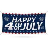 Happy 4th of July Banner Sign - 13 oz Heavy Duty Waterproof Blue Red Stars, Independence Day Patriotic Vinyl Banner with Metal Grommets