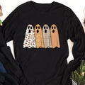 Preppy Floral Ghost Long Sleeve Shirt, Fall Ghost Tee