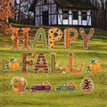 Happy Fall Yard Sign with Metal Stakes, Pumpkin Truck Maple Leaf Pine Cone Lawn Decorations, Autumn Harvest Thanksgiving Outdoor Décor