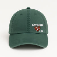 Football Heart Embroidered Hat with Name & Number, Custom Baseball Cap or Ponytail Style, Personalized Football Mom Gift, Team Spirit Cap