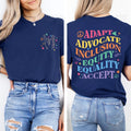 Adapt Advocate Inclusion Equality Equity Accept Shirt, Special Education Teacher, Autism Awareness Tee, Front Back