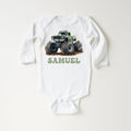 Personalized Monster Truck Baby Bodysuit, Custom Kids Name Birthday Gift