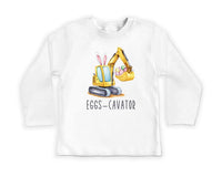Eggs-Cavator Baby Bodysuit, Boys Easter Pullover