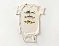 Trout Fishing Baby Bodysuit, Outdoor Kids Outfit
