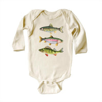 Trout Fishing Baby Bodysuit, Outdoor Kids Outfit