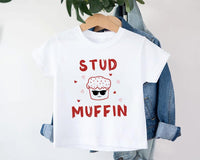 Stud Muffin Valentine's Day Baby Shirt, Cute Love Heart Kids Outfit