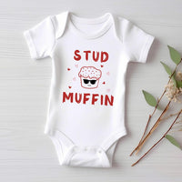Stud Muffin Valentine's Day Baby Shirt, Cute Love Heart Kids Outfit