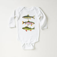 Trout Fishing Baby Bodysuit, Outdoor Kids Outfit