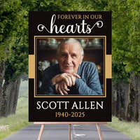 Personalized Forever in Our Hearts Funeral Sign, Memorial Yard Sign Foamcore, PVC, Acrylic, Polystyrene, Celebration of Life Decor