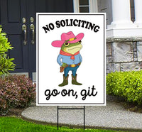 No Soliciting Yard Sign - Funny No Soliciting Lawn Sign, Go Away Sign, No Solicitors, Frog No Soliciting Yard Sign with Metal H-Stake