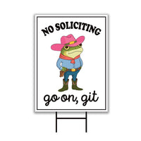 No Soliciting Yard Sign - Funny No Soliciting Lawn Sign, Go Away Sign, No Solicitors, Frog No Soliciting Yard Sign with Metal H-Stake