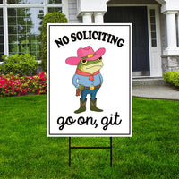 No Soliciting Yard Sign - Funny No Soliciting Lawn Sign, Go Away Sign, No Solicitors, Frog No Soliciting Yard Sign with Metal H-Stake