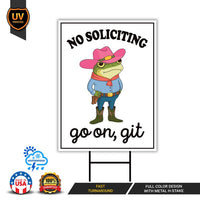No Soliciting Yard Sign - Funny No Soliciting Lawn Sign, Go Away Sign, No Solicitors, Frog No Soliciting Yard Sign with Metal H-Stake