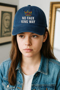 No Faux King Way Embroidered Hat, Hat Gift For Anti MAGA, Anti-Trump Hat