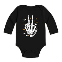 Stay Spooky Edgy Skeleton Baby Shirt, Baby Bodysuit, Boys Halloween Toddler Sweatshirt - Peace Sign Outfit, Cool Spooky Baby Clothes