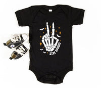 Stay Spooky Edgy Skeleton Baby Shirt, Baby Bodysuit, Boys Halloween Toddler Sweatshirt - Peace Sign Outfit, Cool Spooky Baby Clothes