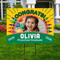 Personalized Kid Elementary Graduation 2026 Yard Sign with Photo, Preschool Sign, Class of 2026, Custom Grad Lawn Signage with Metal H-Stake