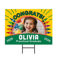 Personalized Kid Elementary Graduation 2026 Yard Sign with Photo, Preschool Sign, Class of 2026, Custom Grad Lawn Signage with Metal H-Stake