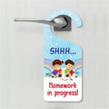 Homework In Progress Door Hanger, Homework Doorknob Sign, PVC Door Knob Hanger Sign, Do Not Disturb, Shhh Homework In Progress Sign