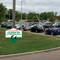 Please Clean Up After Your Dog Yard Sign 10”x14” - Rust-free Aluminum Clean Up Sign for Lawn, No Pooping Dog Yard Sign with Integrated Stake