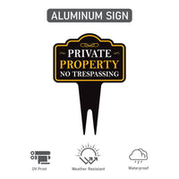 Private Property No Trespassing Yard Sign 10” x 14” -  Aluminum No Trespassing Sign for Lawn, Private Property Sign with Integrated Stake