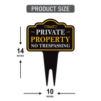 Private Property No Trespassing Yard Sign 10” x 14” -  Aluminum No Trespassing Sign for Lawn, Private Property Sign with Integrated Stake