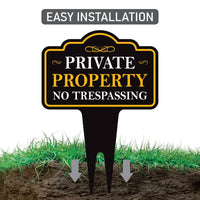 Private Property No Trespassing Yard Sign 10” x 14” -  Aluminum No Trespassing Sign for Lawn, Private Property Sign with Integrated Stake