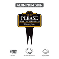 Stay Off Grass Yard Sign 10” x 14” - Rust-free Aluminum Off Grass Sign for Lawn, Please Keep Off The Grass Yard Sign with Integrated Stake