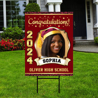 Personalized Graduation Yard Sign 2024 with Photo - Grad Sign, Class of 2024, Custom Graduation 2024 Yard Sign with Metal H-Stake