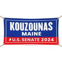 a blue and red banner with the words kouzuonas maine on it