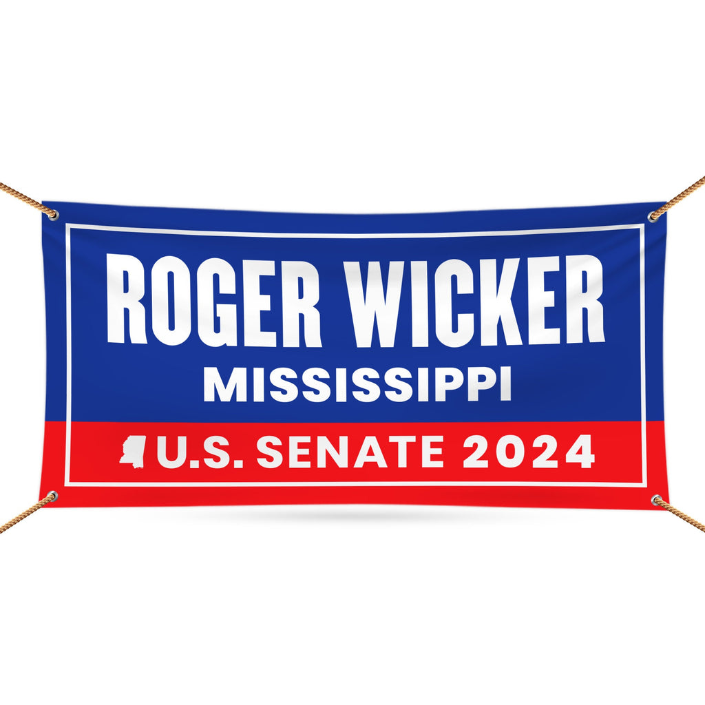a blue and red banner with the words roger wicker mississippi