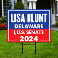 Lisa Blunt Rochester US Senate Yard Sign - Coroplast US Senate Election Delaware 2024 Race Red White & Blue Yard Sign with Metal H-Stake