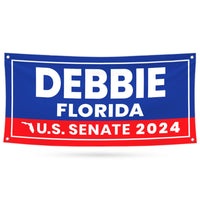 a blue and red banner with the name of the state of florida