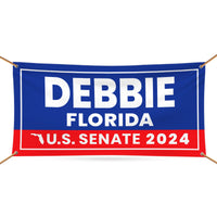 a blue and red banner with the name of the state of florida
