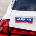 a close up of a car with a sticker on it