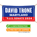 a banner with the name of a political campaign