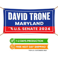 a banner with the name of a political campaign