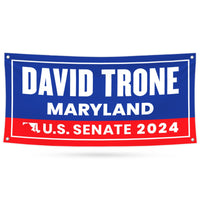 a red, white, and blue political sign