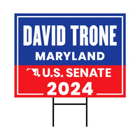a red, white and blue sign with the words david trone and maryland